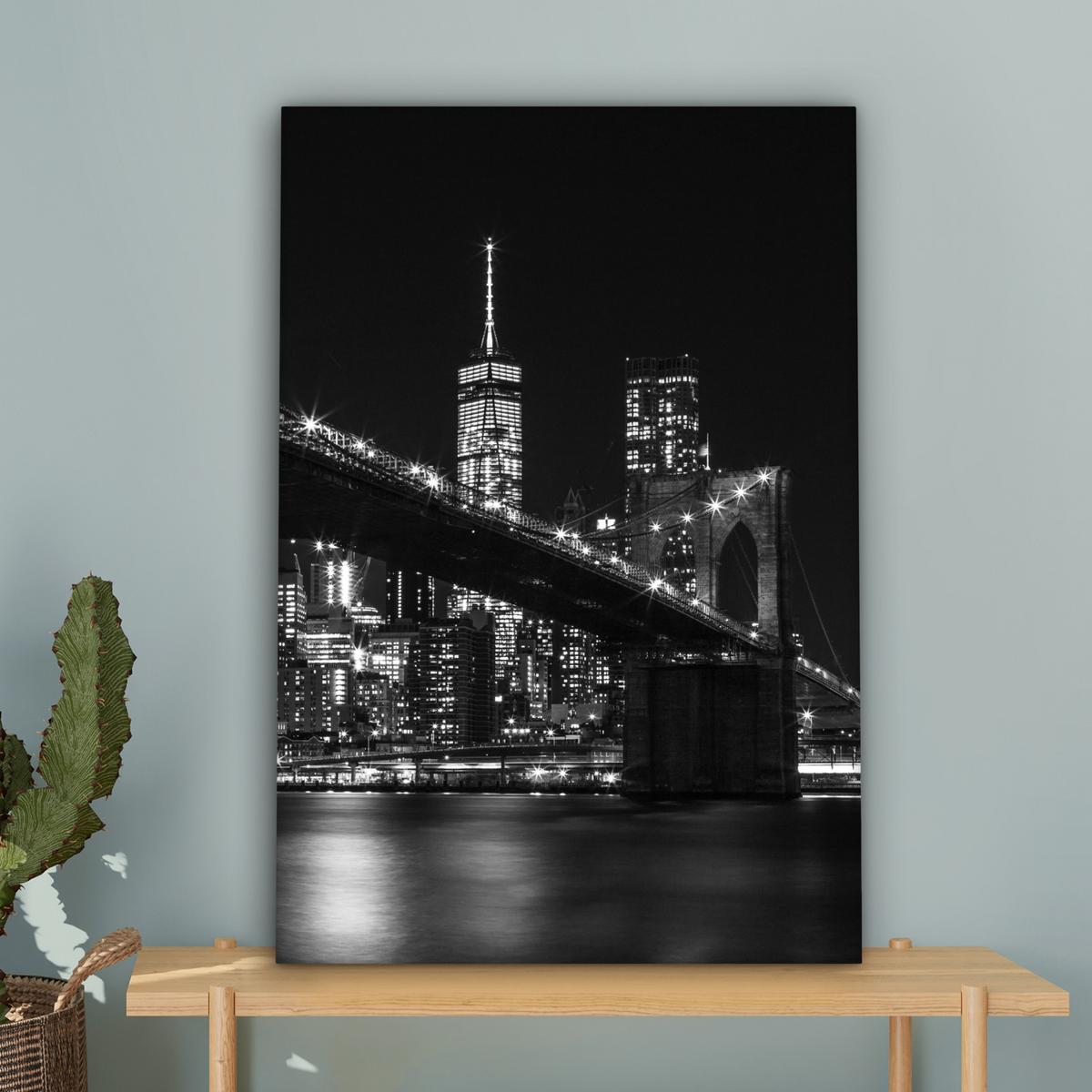 LEINWANDBILD New York - Brooklyn - Brücke Wanddeko 40x60 cm - Schwarz, Textil (40/60cm) - MuchoWow