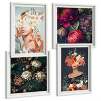 BILDER SET 4er Set - 50x50 cm & 40x60 cm Weißer Rahmen - Blumenporträts, Sträuße, Blätter - Weiß, Kunststoff (50/50cm) - TULUP