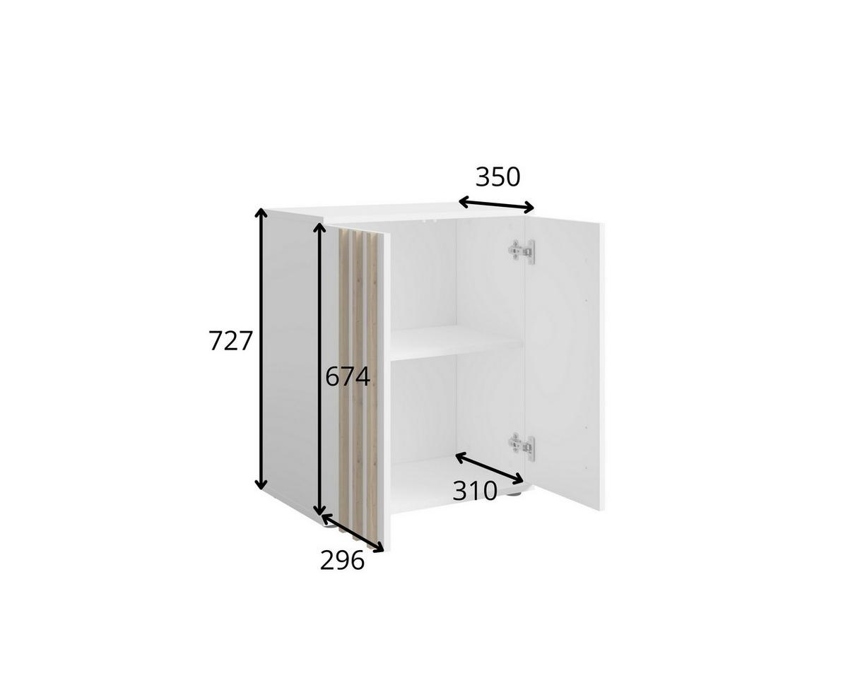 KOMMODE TECTONIC 60/72,7/35cm mit Schubladen 2 Türen Weiß - Weiß, Holzwerkstoff (60/72.7/35cm) - MASSENO