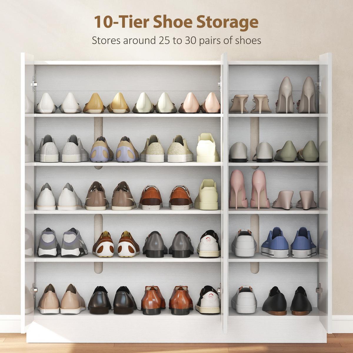 SCHUHSCHRANK, Schuhregal mit Verstellbaren Ablagen, Belüftungslöchern, Weiß - Weiß Hochglanz/Weiß, Holzwerkstoff (34/108.5/106.4cm) - HOMCOM