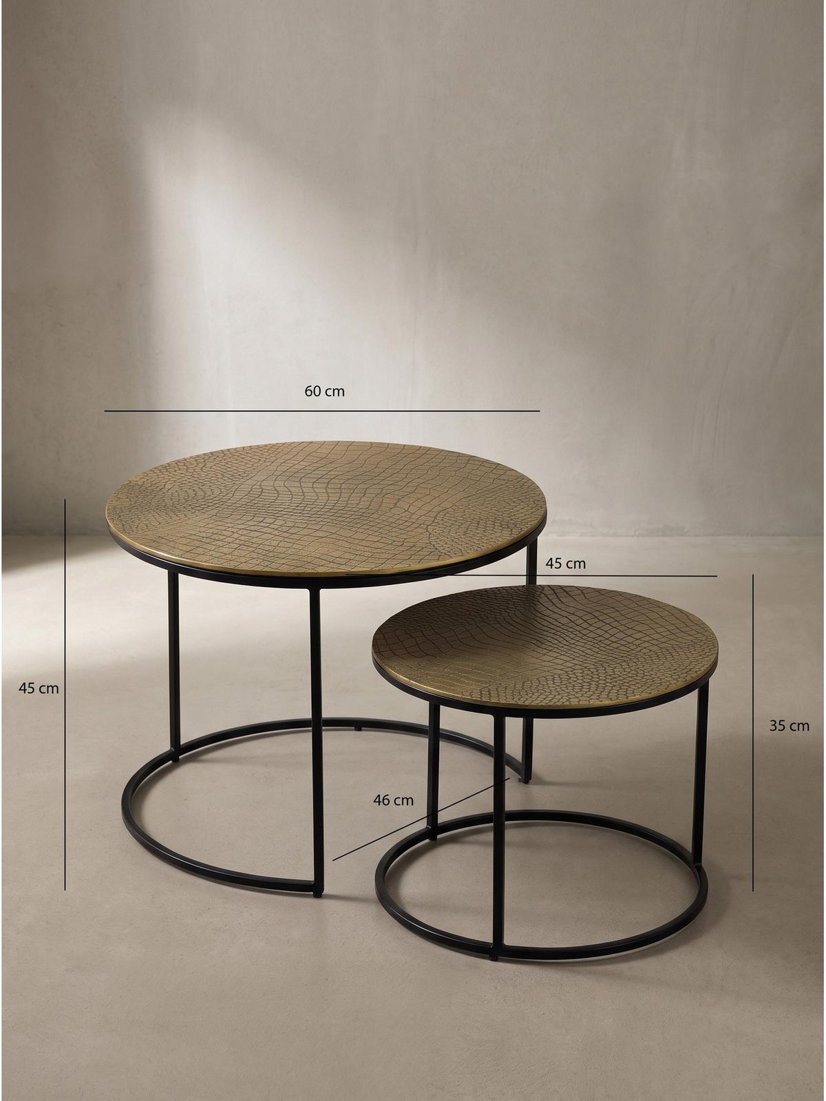 COUCHTISCHE 2er-Set VIENNE, Aluminium, handgefertigt, Gold, Ø 60 x 45 cm - Goldfarben/Schwarz, Metall (60/60/45cm) - KADIMA DESIGN