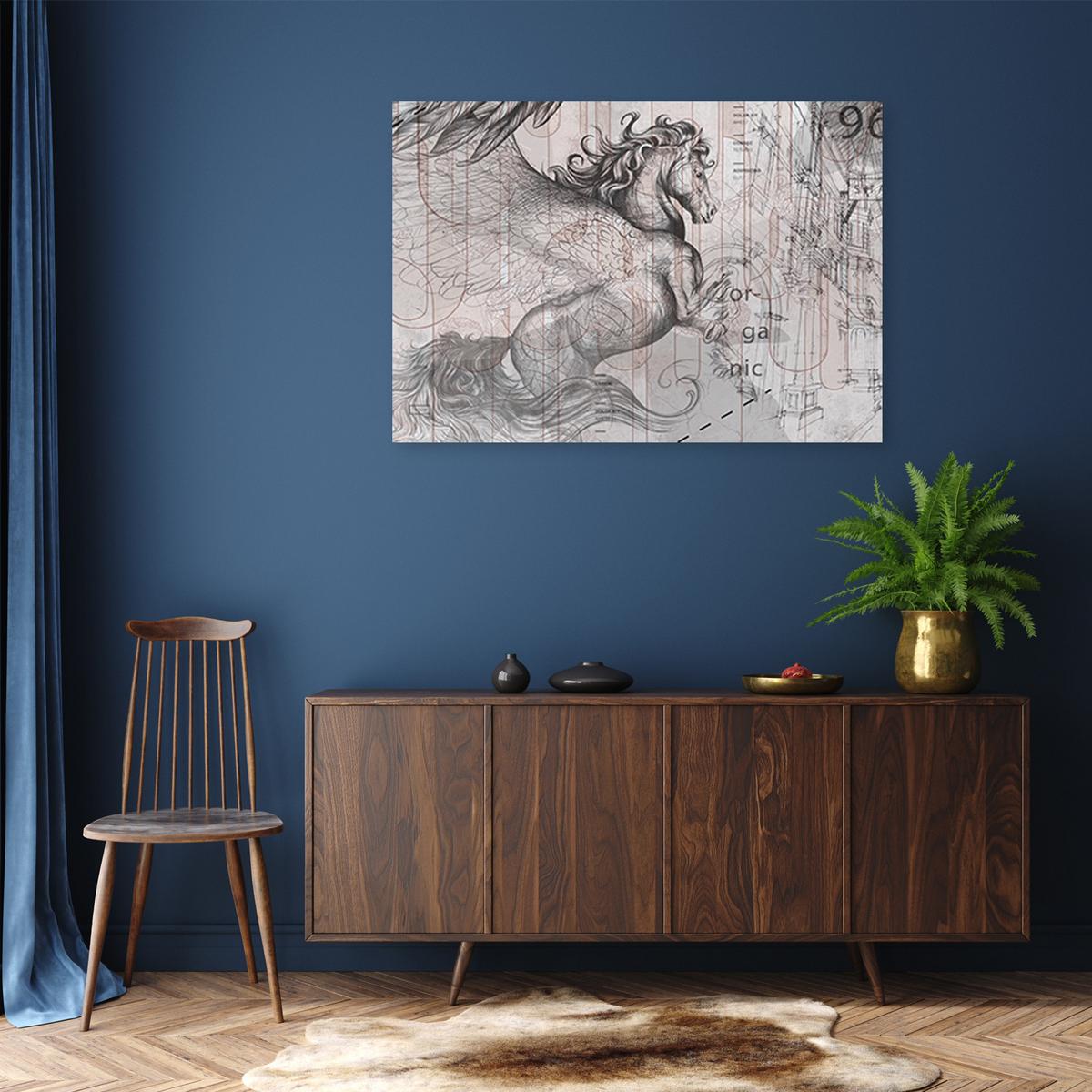 WANDBILD pegas pferd abstrakt - Grau, Textil (60/40cm) - Feeby