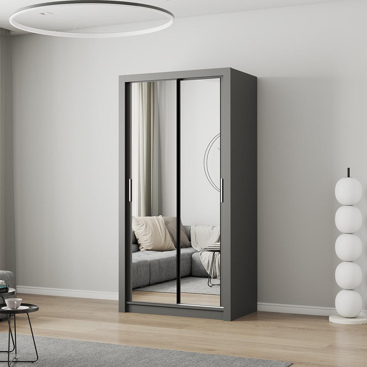 KLEIDERSCHRANK Milan 100 cm, 100/200/64, 2-türig, grau - Grau, Holzwerkstoff (100/200/64cm) - imoebel24