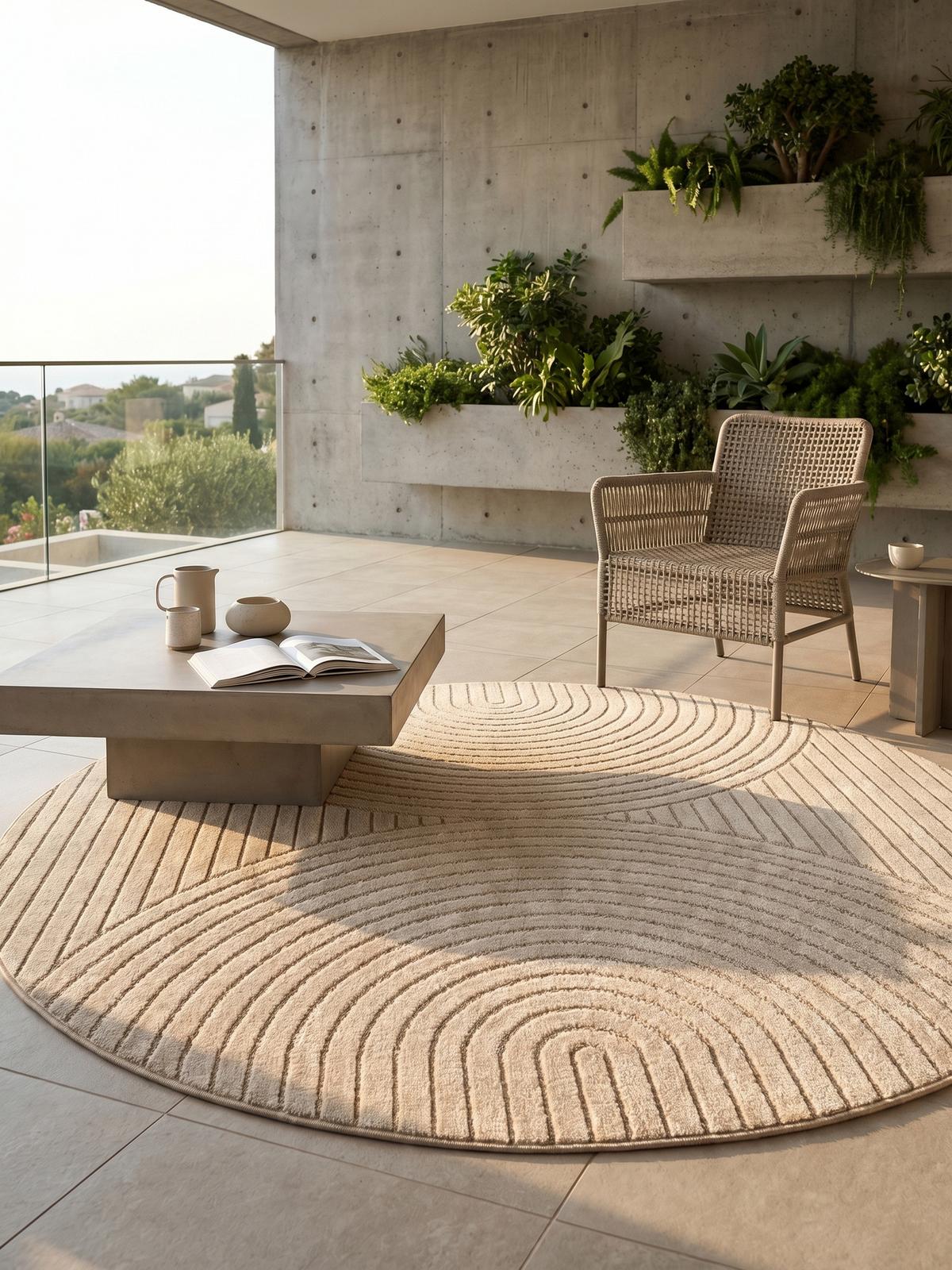 TEPPICH Outdoor ENGADIN in Beige, im Skandi-Stil mit 3D-Design, Ø 120 cm - Beige, Textil (120/120cm) - KADIMA DESIGN