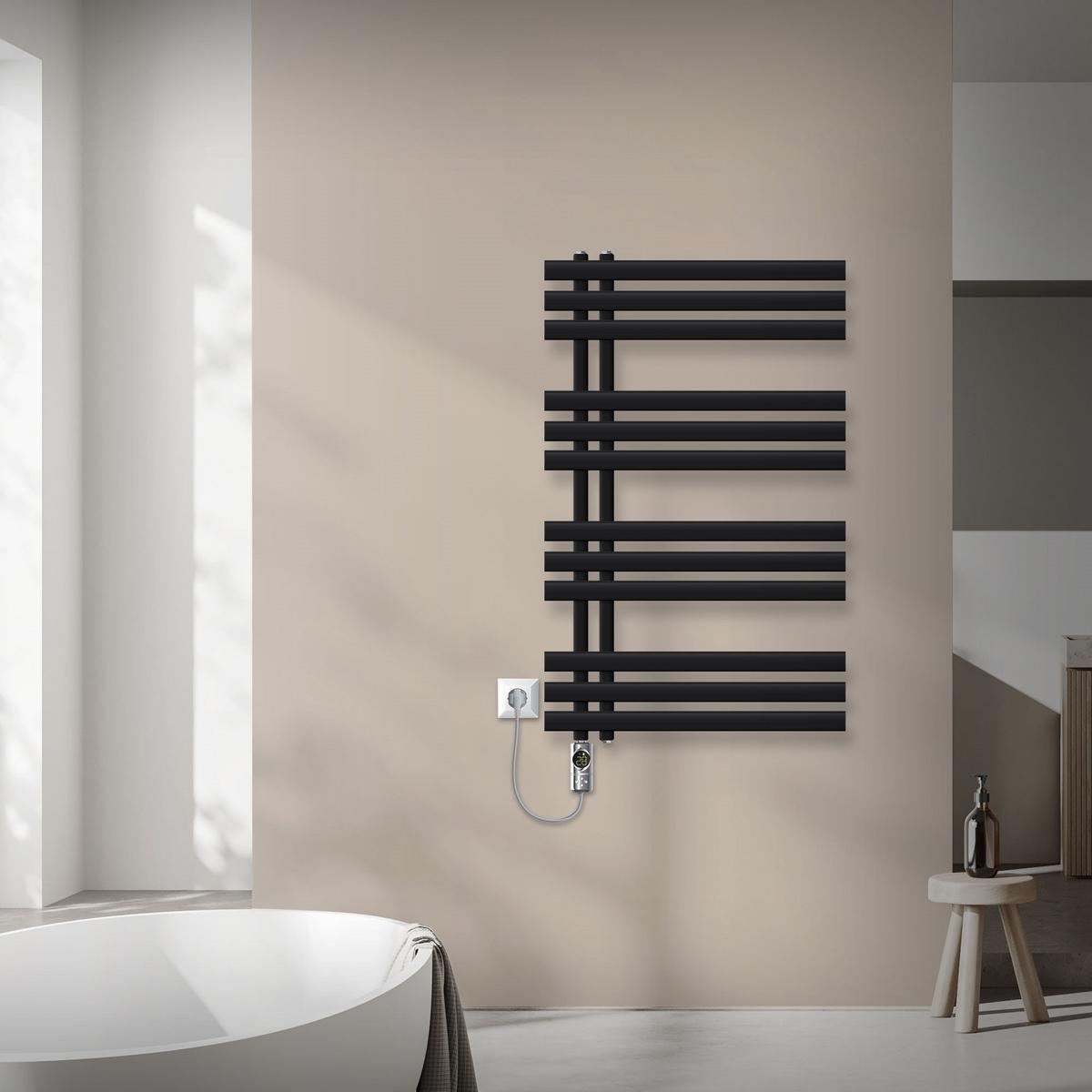 BADHEIZKÖRPER elektrisch Iron EM 600x1000 mm Schwarz mit Heizstab 300W Digital - Schwarz, Metall (60/100/4cm) - LuxeBath