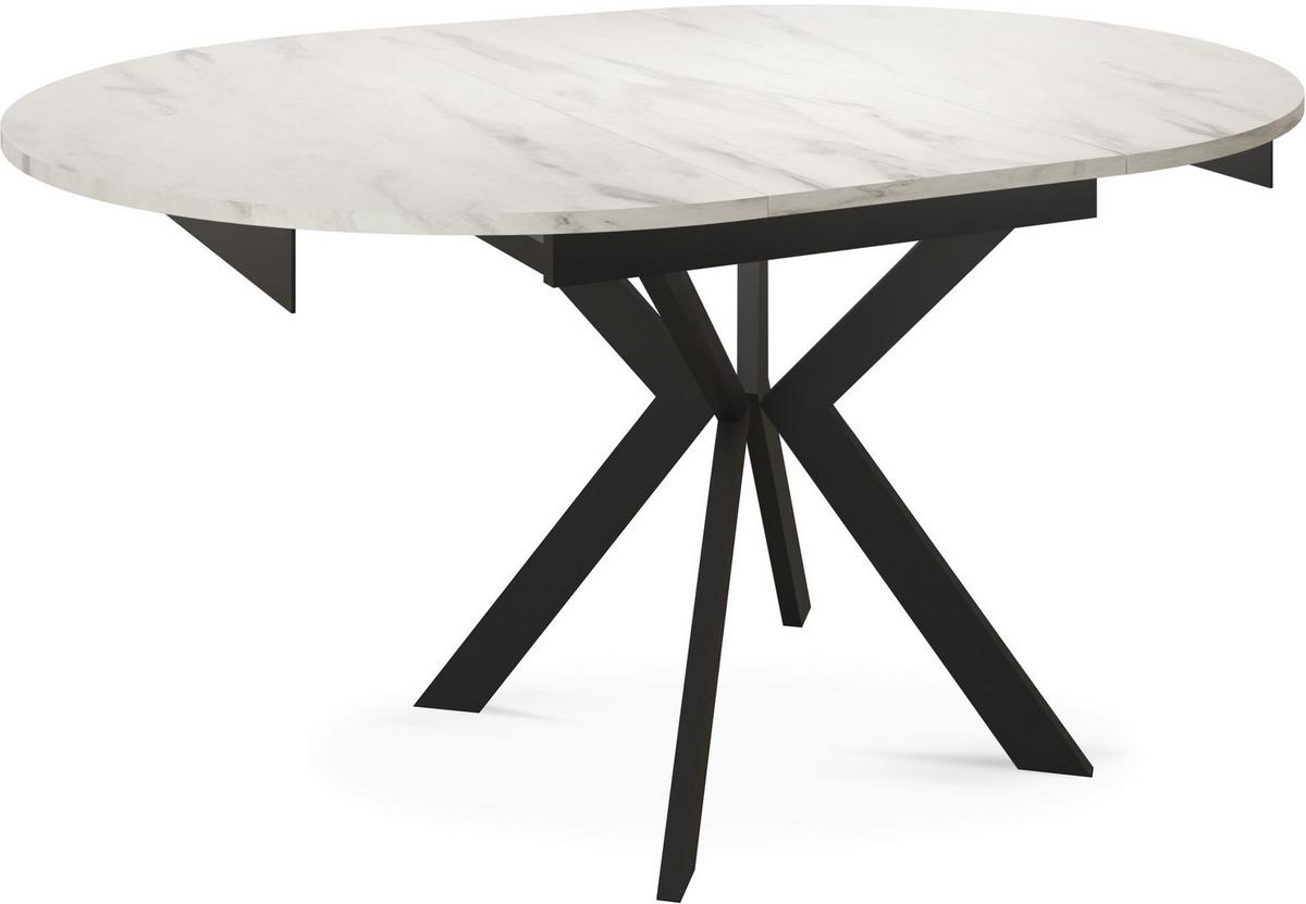 ESSTISCH Lily runder ausziehbarer, Marmor Weiß 100-140/100/76 cm - Ecru/Schwarz, Holzwerkstoff/Metall (100/100/76cm) - WFL GROUP