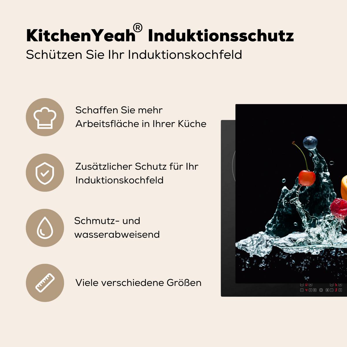 HERDABDECKPLATTE Wasser - Obst - Orange - Erdbeere - Kirsche - Schwarz Ceranfeldabdeckung 76x51.5 cm - Orange, Kunststoff (76/51.5/0.2cm) - MuchoWow