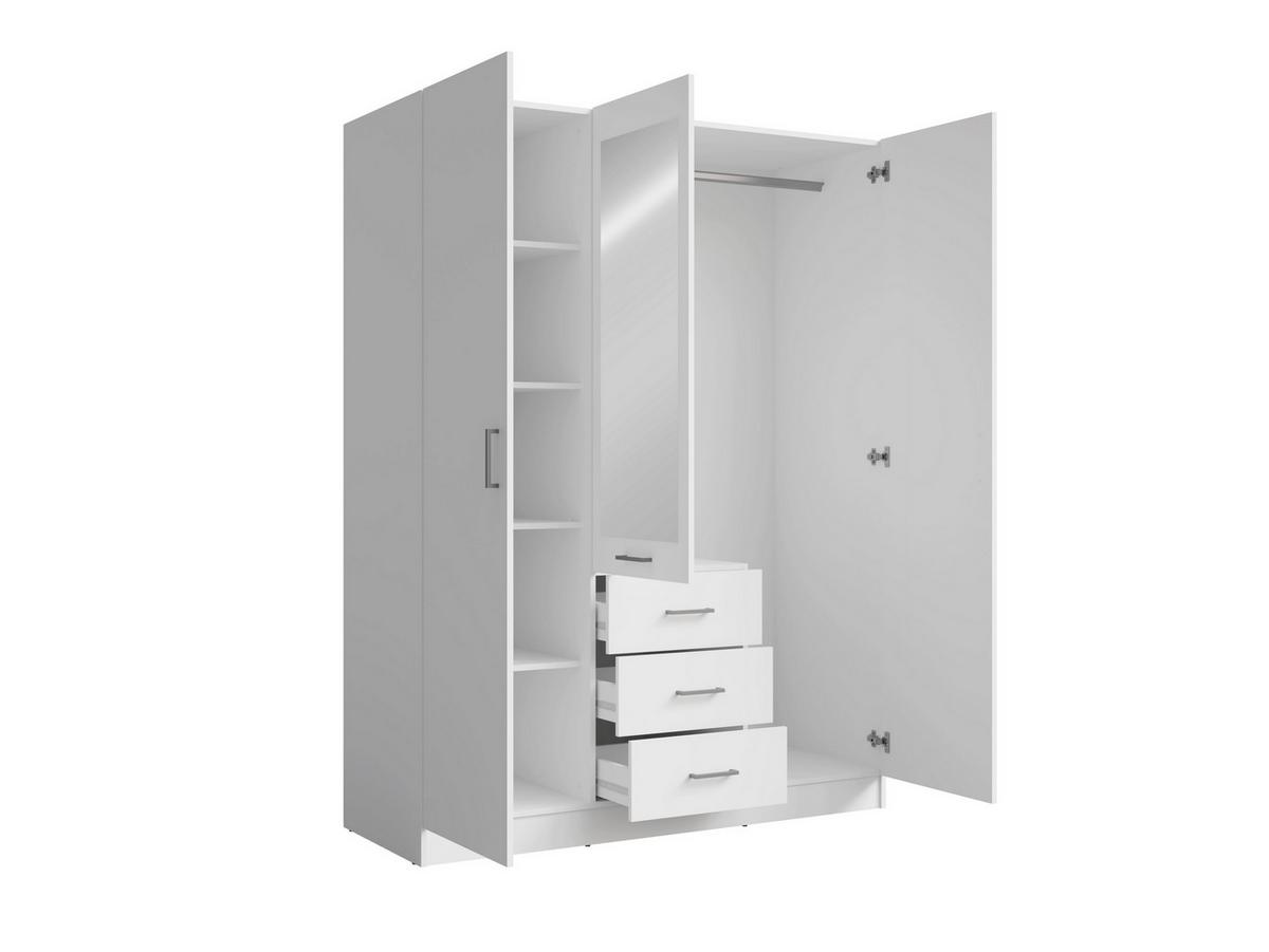 DREHTÜRENSCHRANK NEVARIS 150,5/200,5/58cm 3-türig mit Spiegel Weiß - Weiß, Holzwerkstoff (150.5/200.5/58cm) - MASSENO