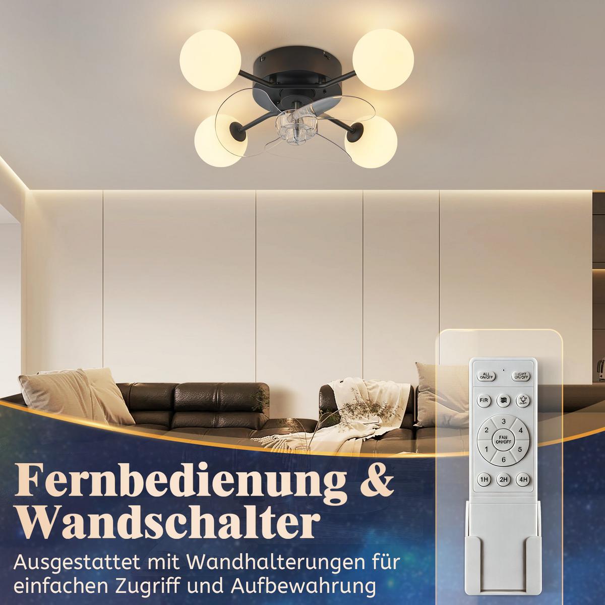 DECKENVENTILATOR mit Beleuchtung Palen 50/28/15 cm - Schwarz/Weiß, Kunststoff/Metall (50/28/15cm) - ZMH