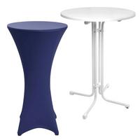 STEHTISCH Sylt Ø 70cm Weiß mit Stella Stehtischhusse Ø 70cm Blau - Blau, Textil (70/70/110cm) - Beautissu 