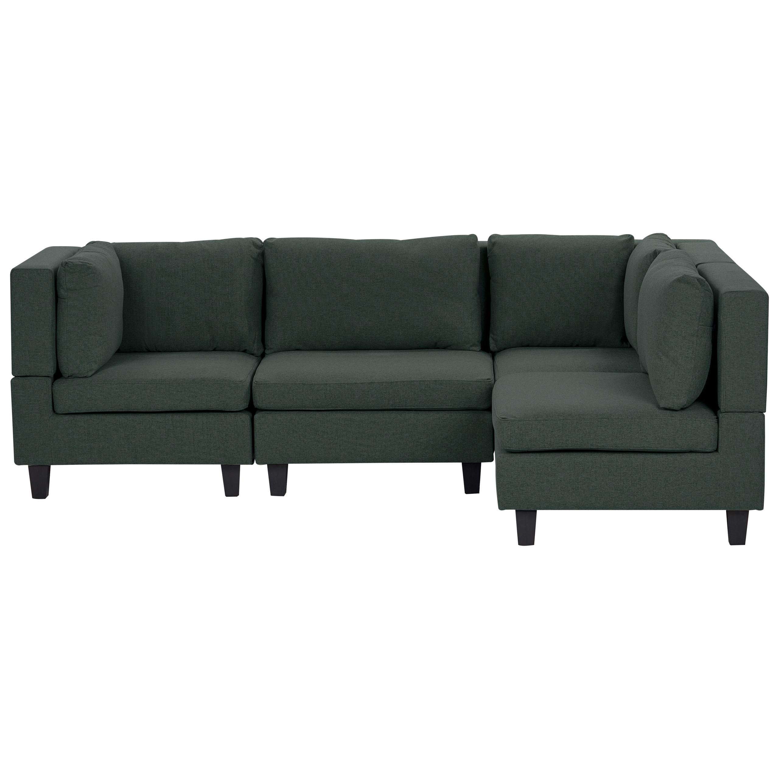 ECKSOFA Modul 4-Sitzer linksseitig Dunkelgrün Stoff Unstad - Schwarz/Grün, Textil (228/152cm) - Beliani