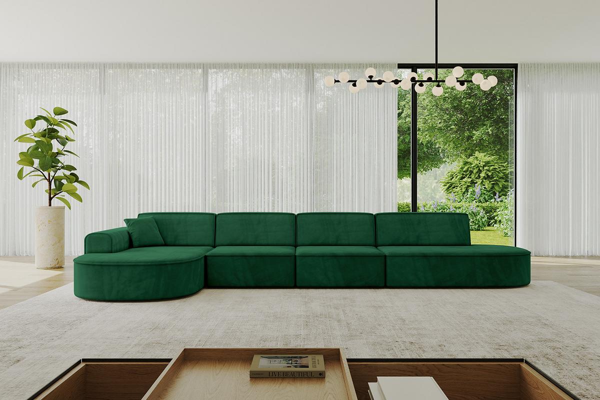 ECKSOFA Ottomane Links MARI-L3 - 413x171x79 cm Dunkelgrün Velours - Dunkelgrün/Schwarz, Holzwerkstoff/Kunststoff (413/171cm) - ALTDECOR