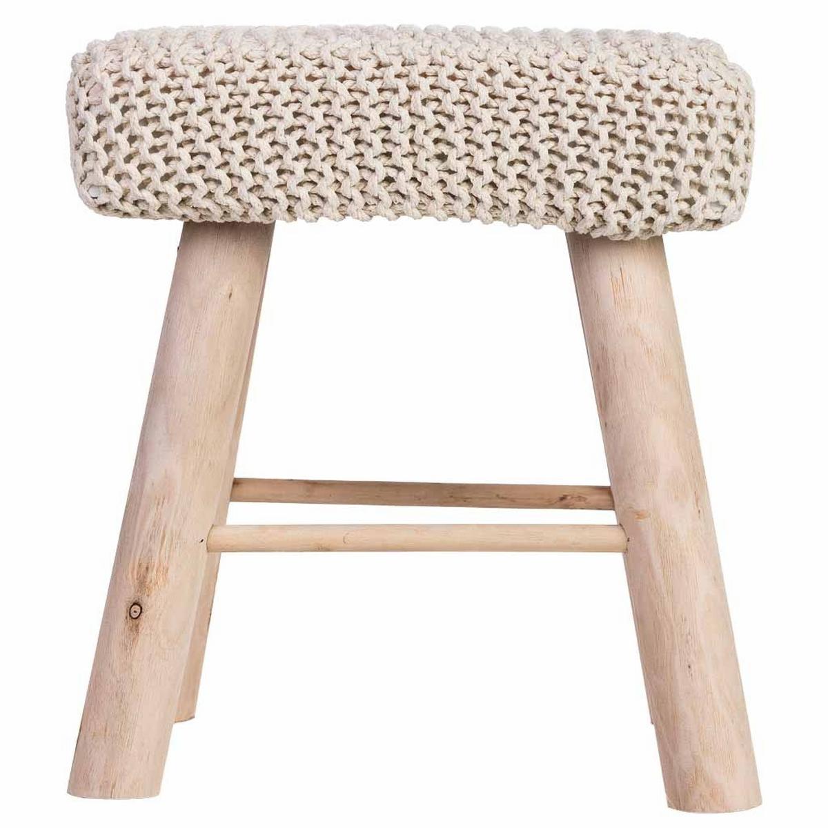 HOCKER aus Holz und Baumwolle, weiß, 26x39x44cm - Weiß, Holz (26/44/39cm) - Wanderlust