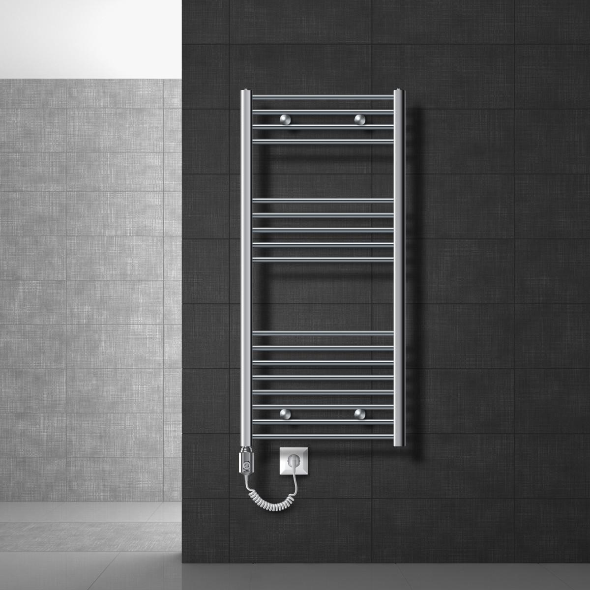 BADHEIZKÖRPER elektrisch Sahara 600x1200 mm Chrome gebogen mit Heizstab 1200W - Chromfarben, Metall (3/120/60cm) - LuxeBath