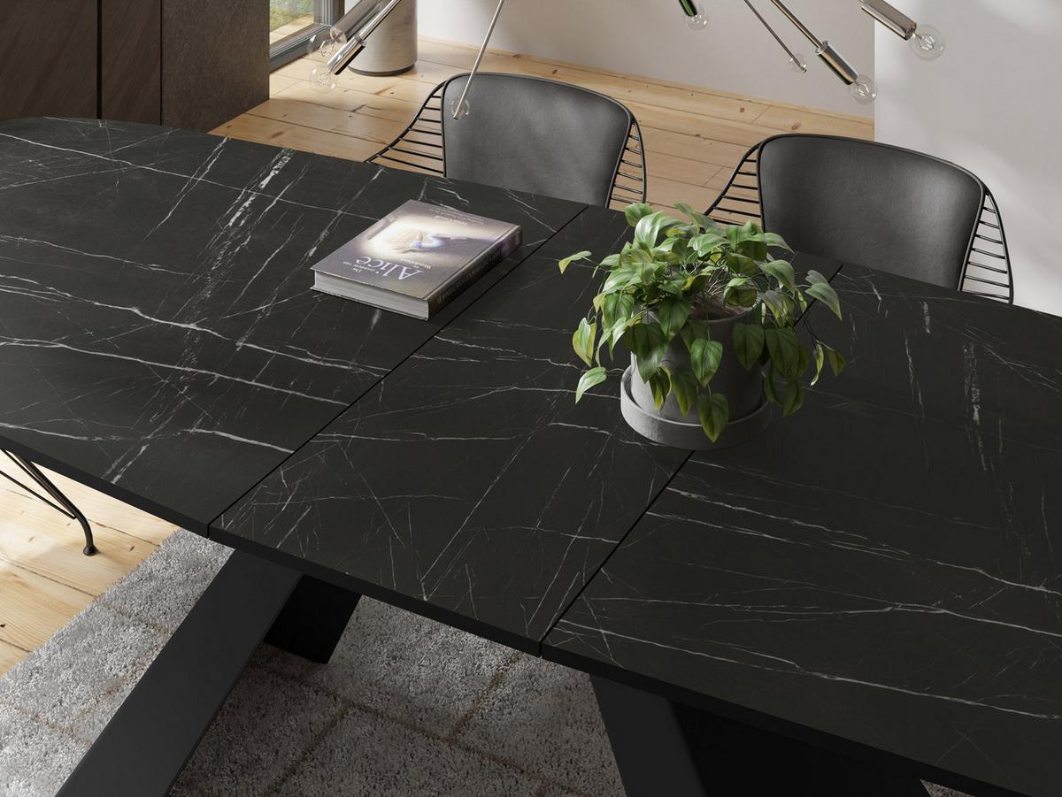 ESSTISCH Monte rechteckig ausziehbar, Marmor Schwarz 160-200/80/76 cm - Anthrazit/Schwarz, Holzwerkstoff/Metall (80/198/76cm) - WFL GROUP