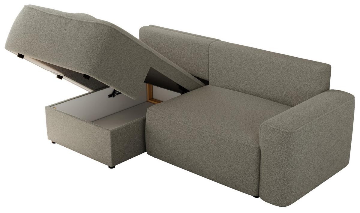 ECKSOFA BELLUNO L Hellgrau Boucle - Links - Hellgrau/Schwarz, Textil (144/233cm) - MKS
