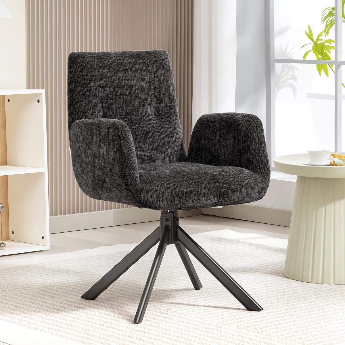 SESSEL Drehbar Loungesessel mit Armlehne Wolle-Leinenoptik Schwarz - Schwarz, Textil/Metall (61/88/60cm) - HOMCOM
