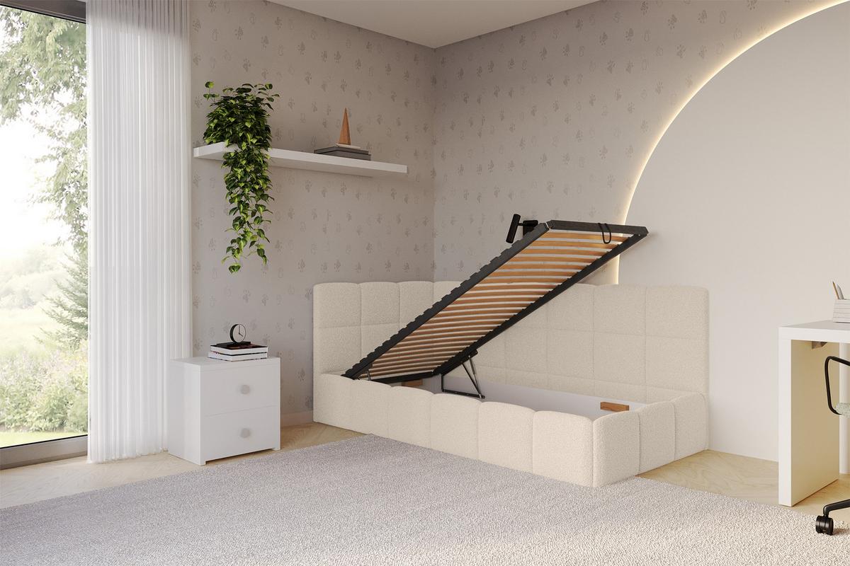 EINZELBETT Jugendbett mit Bettkasten Rechts, mit Matratze - LIVY 90x200 Dunkelbeige - Mokka, Holzwerkstoff/Textil (90/200cm) - ALTDECOR