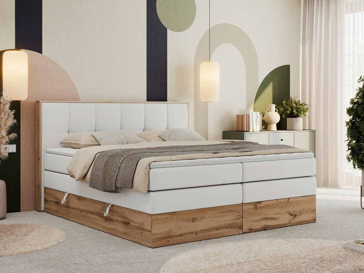 BOXSPRINGBETT ALBERO 1 KING 120/200 Weiß Kunstleder - H3 - Weiß, Holz/Textil (120/200cm) - MKS