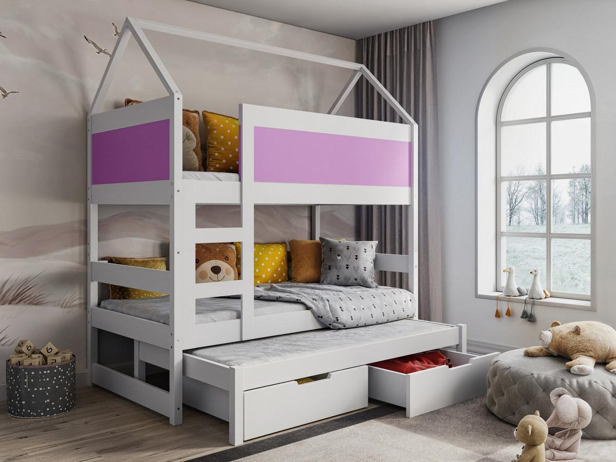 ETAGENBETT TAMI mit Bettkasten 80x160 cm Weiß - Weiß/Rosa, Holz (80/160cm) - MASSENO