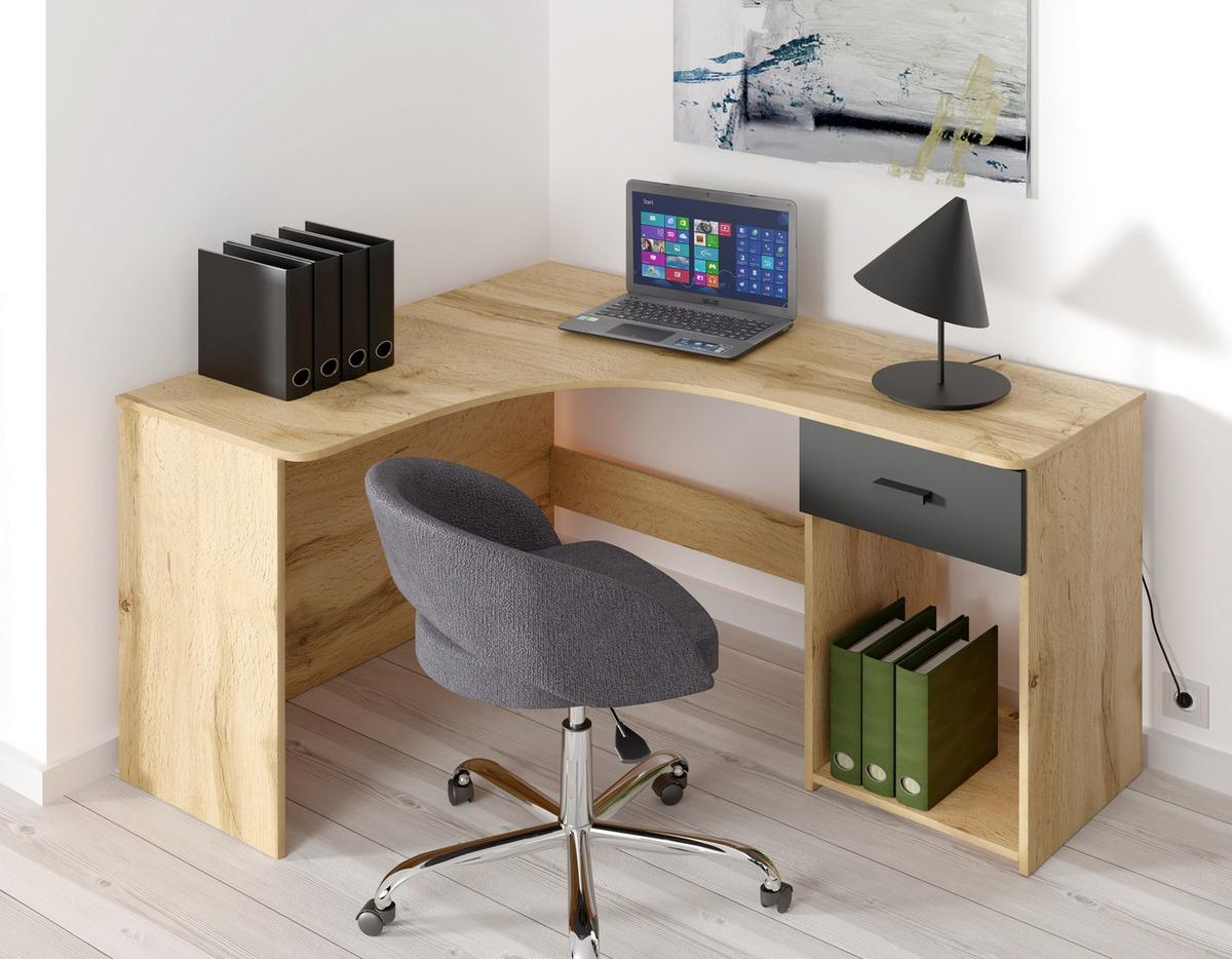 SCHREIBTISCH CANTONE 155x125x75 cm Bürotisch Computertisch, Eiche Wotan - Eiche Wotan, Holzwerkstoff (125/155/75cm) - MASSENO