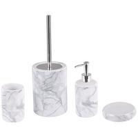BADEZIMMER Set 4-teilig Keramik Marmoroptik Arauco - Weiß, Keramik (12/35/12cm) - Beliani