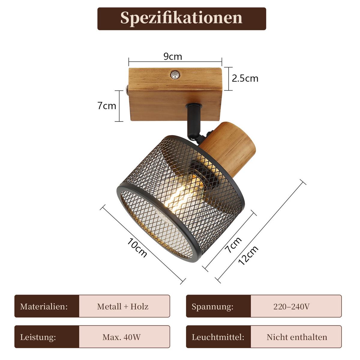 DECKENSTRAHLER Givoril 9/10/17.5 cm - Schwarz, Holz/Metall (9/10/17.5cm) - ZMH