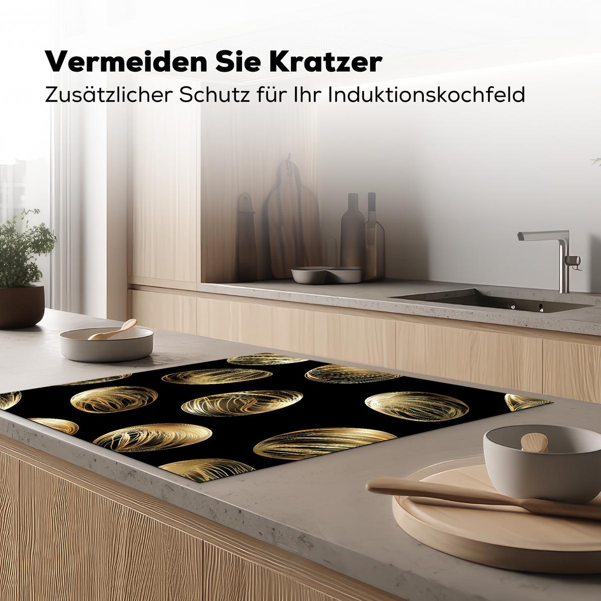 HERDABDECKPLATTE Eier - Gold - Muster Induktionsmatte 78x78 cm - Schwarz, Kunststoff (78/78/0.2cm) - MuchoWow
