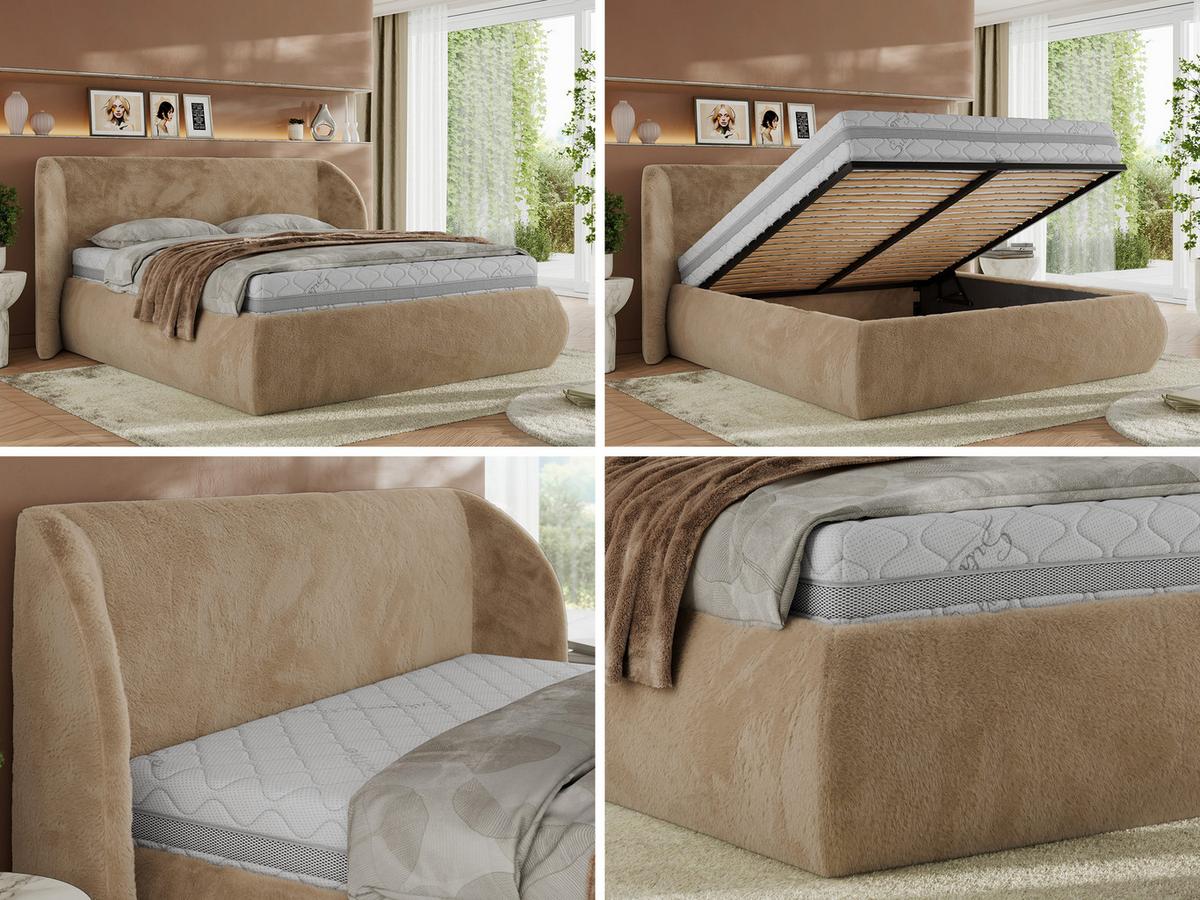 POLSTERBETT CAELA CLASSIC 200/200 - Beige Plüsch - Pocket-Matratze - Beige, Textil (200/200cm) - MKS