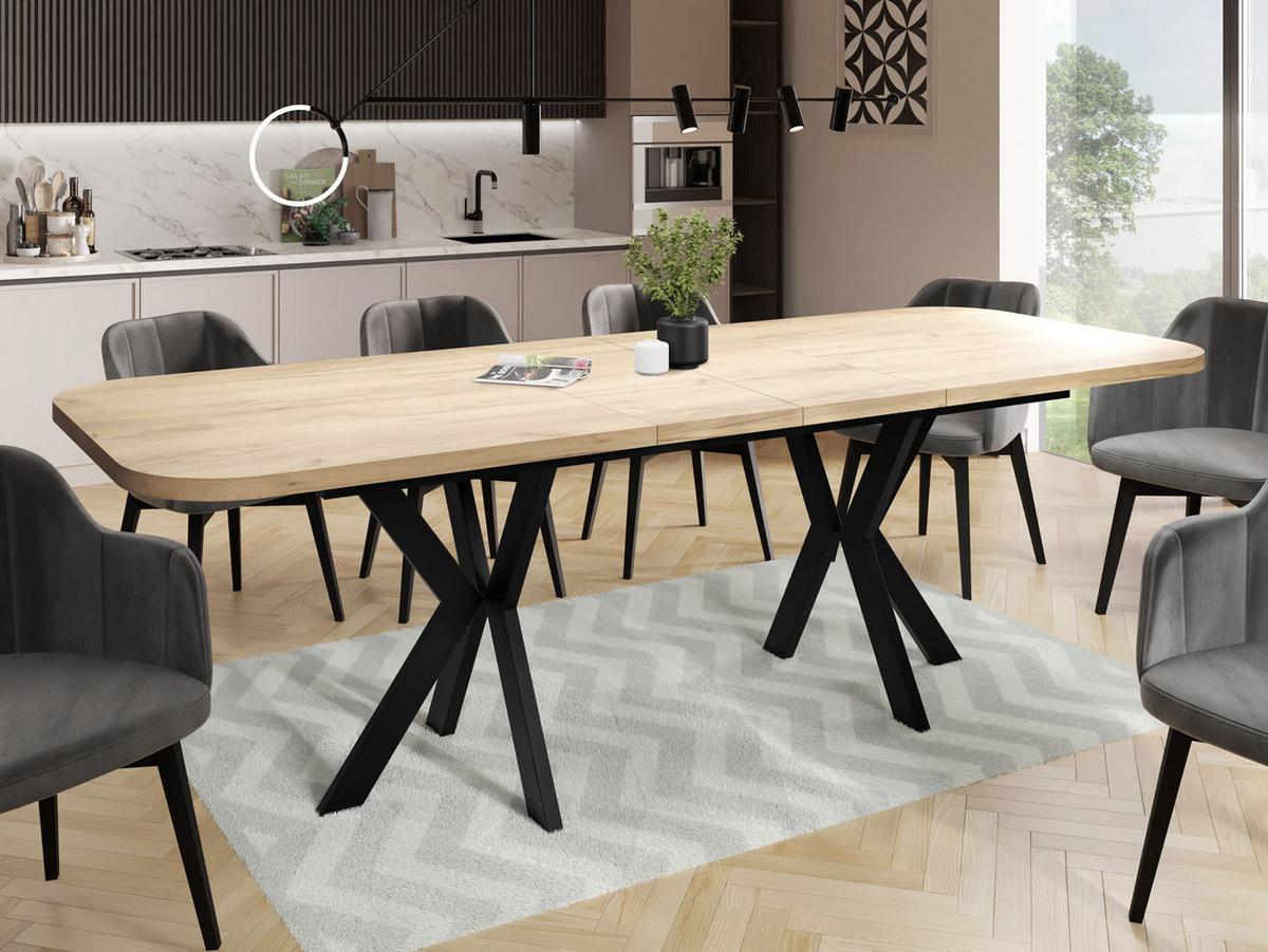 ESSTISCH Olivia ausziehbar rechteckig, Craft Eiche 200-280/100/76 - Eiche Wotan/Schwarz, Holzwerkstoff/Metall (100/280/76cm) - WFL GROUP