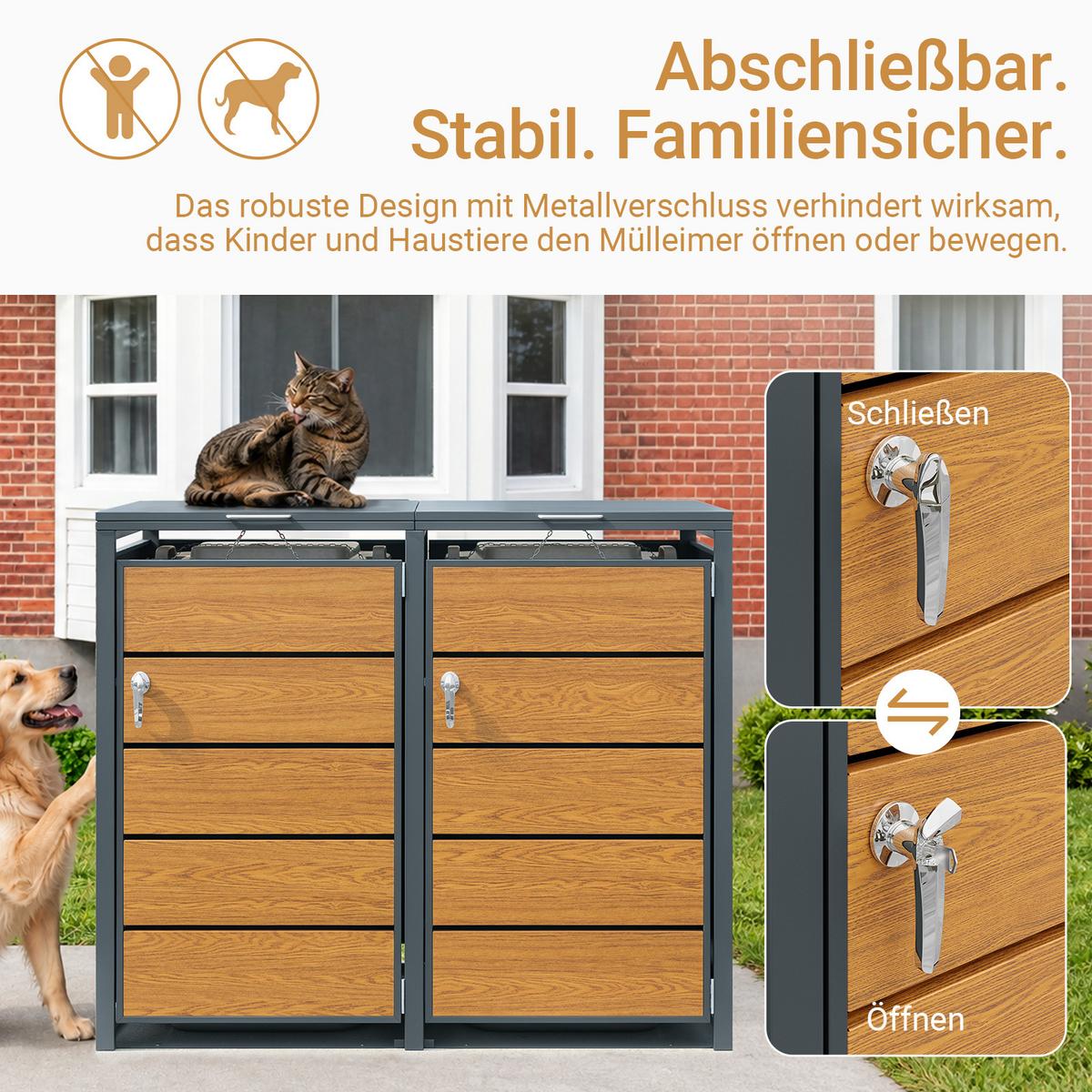 MÜLLTONNENBOX 2er 480L Metall Mülltrennung 134,2x116,2x80,2 cm - Naturfarben, Metall (134/116/80cm) - SoBuy