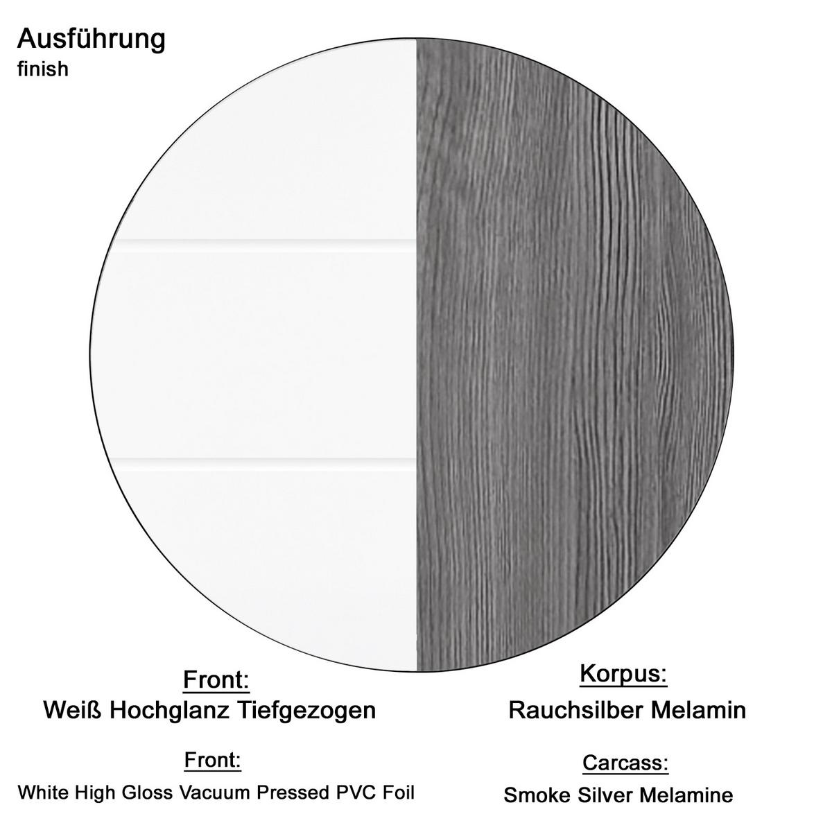 UNTERSCHRANK weiß Hochglanz, grau Rauchsilber, Badschrank 30 cm, Türanschlag wechselbar - Weiß Hochglanz/Silberfarben, Holzwerkstoff/Kunststoff (30/80/31cm) - Top.Furn
