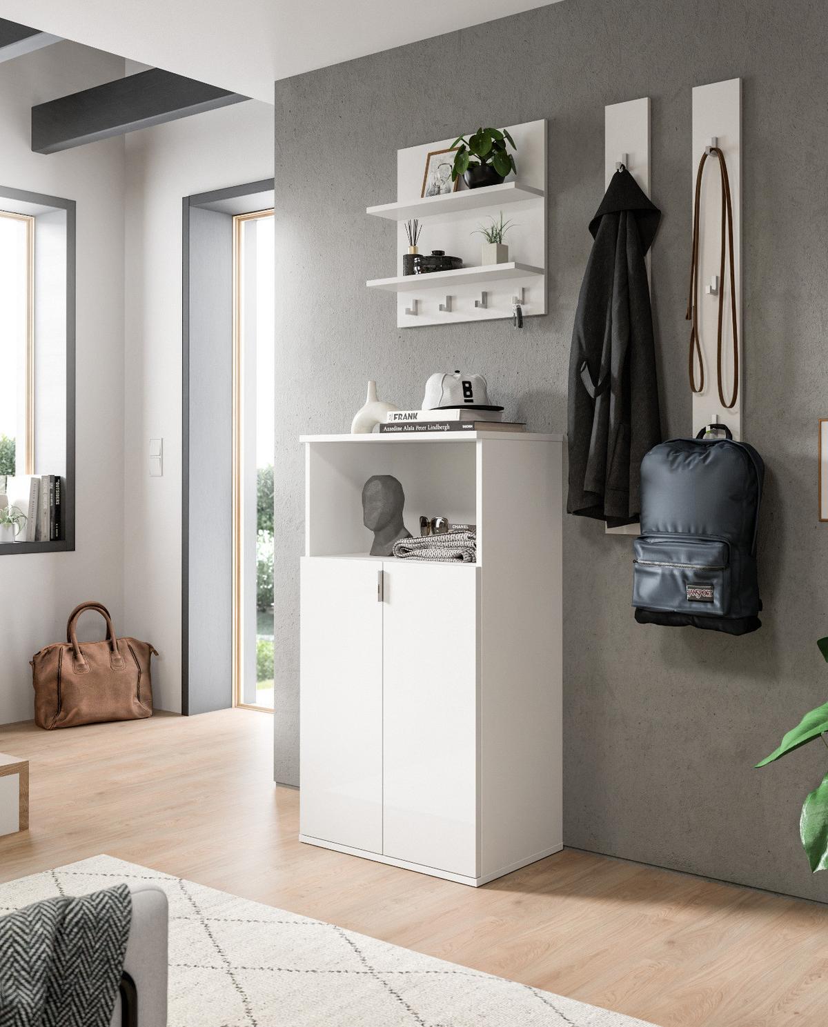GARDEROBE Set 4-teilig weiß Hochglanz 117 cm, moderne Flurgarderobe - Chromfarben/Weiß Hochglanz, Glas/Holzwerkstoff (117/193/37cm) - Inn.Furn