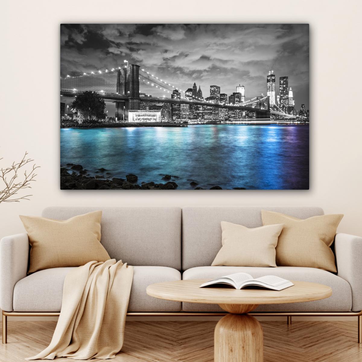 LEINWANDBILD New York - Skyline - Stadt - Blau Groß 140x90 cm - Blaugrau, Textil (140/90cm) - MuchoWow
