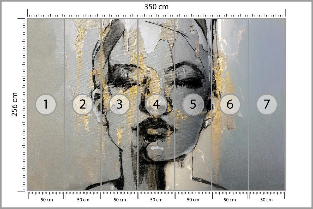 FOTOTAPETE für Wohnzimmer Frau Abstraktes Porträt Beton Modern Gold 350x256 - Gelb/Goldfarben, Papier (350/256cm) - Muralo