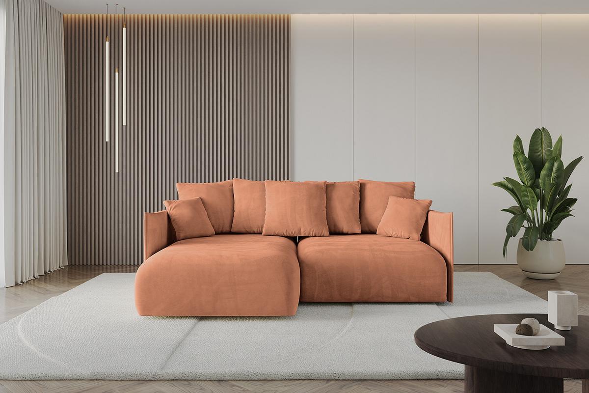 ECKSOFA Ottomane links ONESK-L 216x177x72 Koralle Velours - Koralle, Holzwerkstoff/Kunststoff (216/177cm) - ALTDECOR