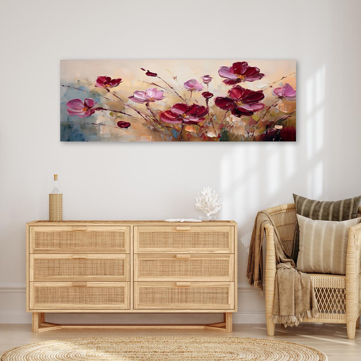 WANDBILD rot bemalte mohnblumen - Lila, Textil (90/30cm) - Feeby