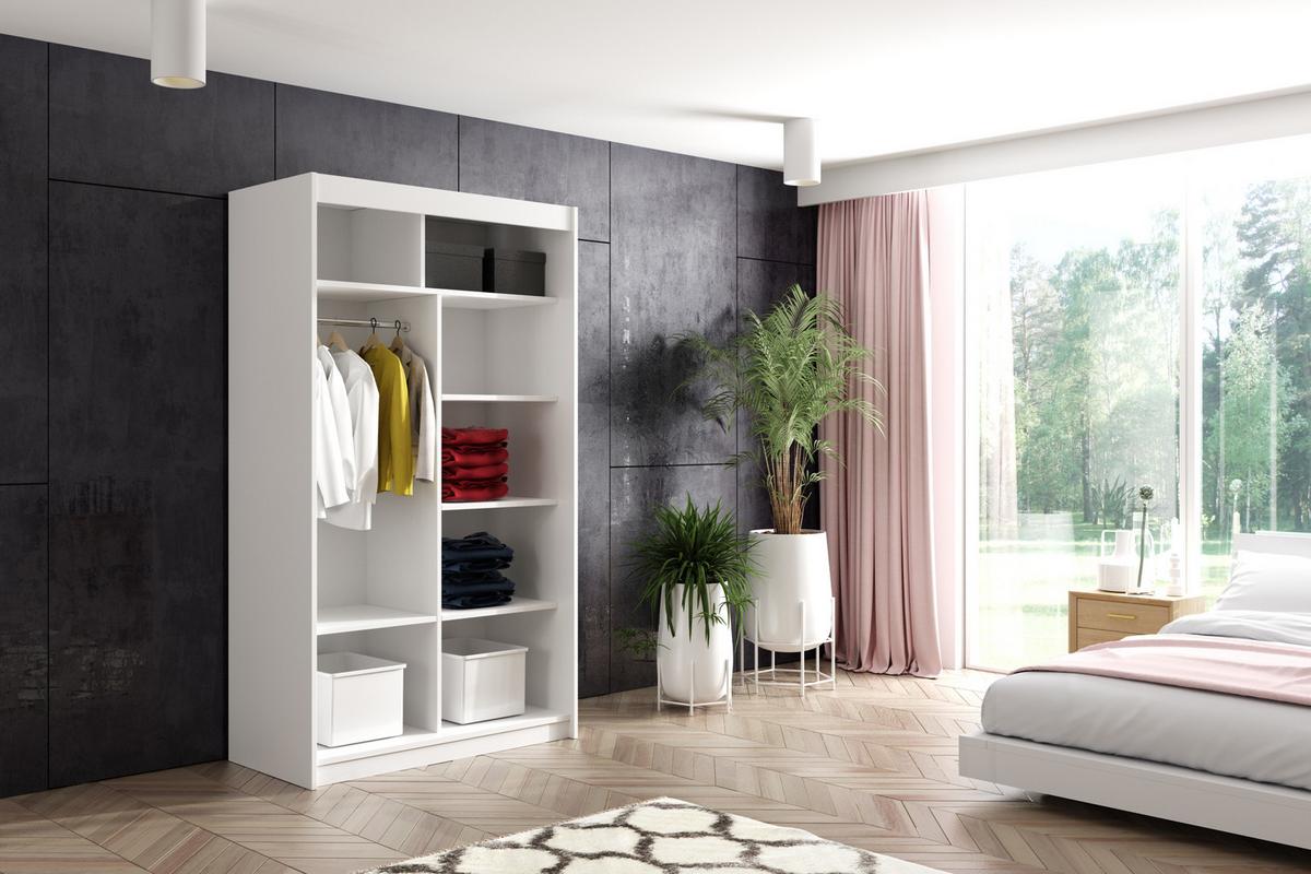 KLEIDERSCHRANK mit Lacobel-Schiebetüren und Aluminium-Leisten - VIVONA - 120 cm Schwarz - Schwarz, Holzwerkstoff (180/216/61cm) - ALTDECOR
