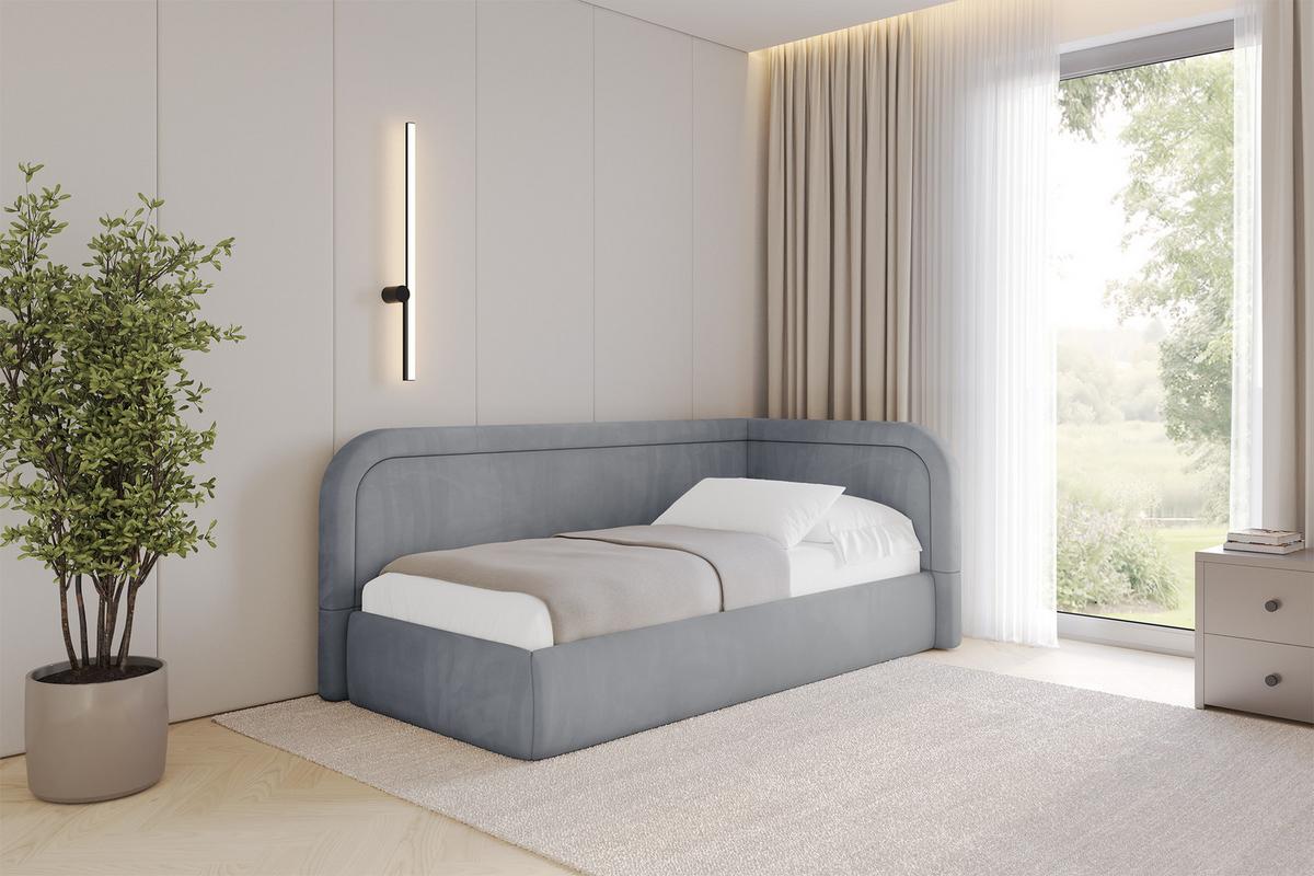 EINZELLBETT Jugendbett mit Bettkasten und Matratze H3/H4, Links - JOVY 100x200 Grau - Grau, Holzwerkstoff/Textil (100/200cm) - ALTDECOR