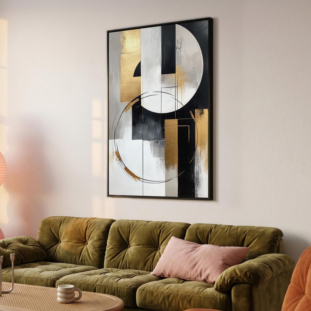LEINWAND Bilder mit Rahmen - Abstrakt - Gold - Silber - Formen - Ästhetik - 100x150 - Multicolor, Textil (100/150cm) - MuchoWow