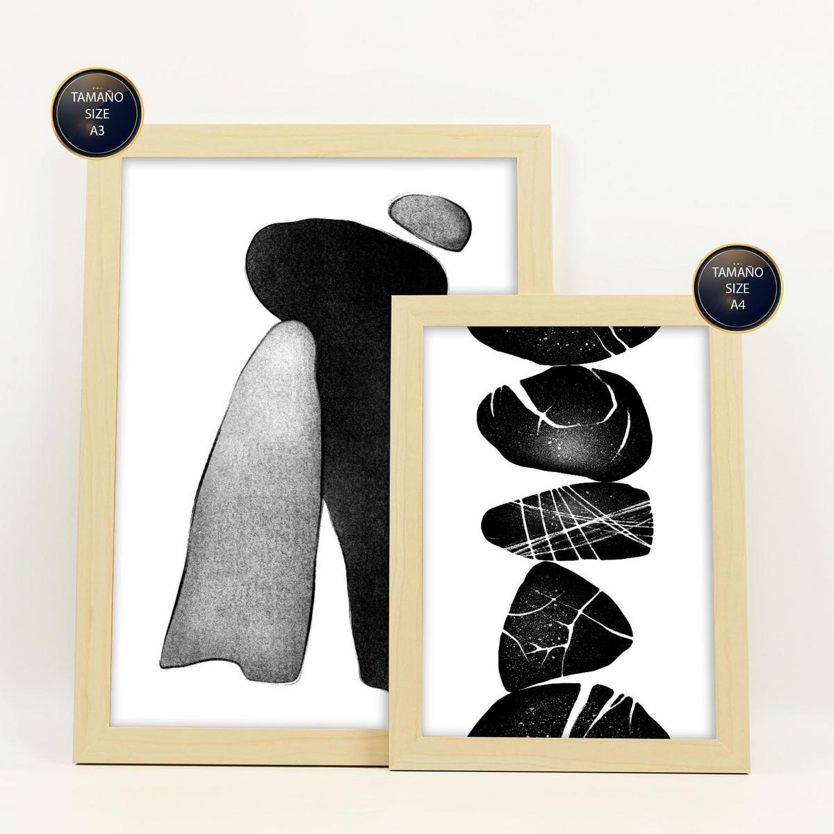 POSTER Set Mit 6 Palladische Gesteine In Liebhaber Abstrakt Ästhetische Dekorative Gemälde Für Ihr Wohnzimmer Zuhause A3 & A4 Rahmen Aus Hellem Holz - Beige, Papier (29/3cm) - Nacnic