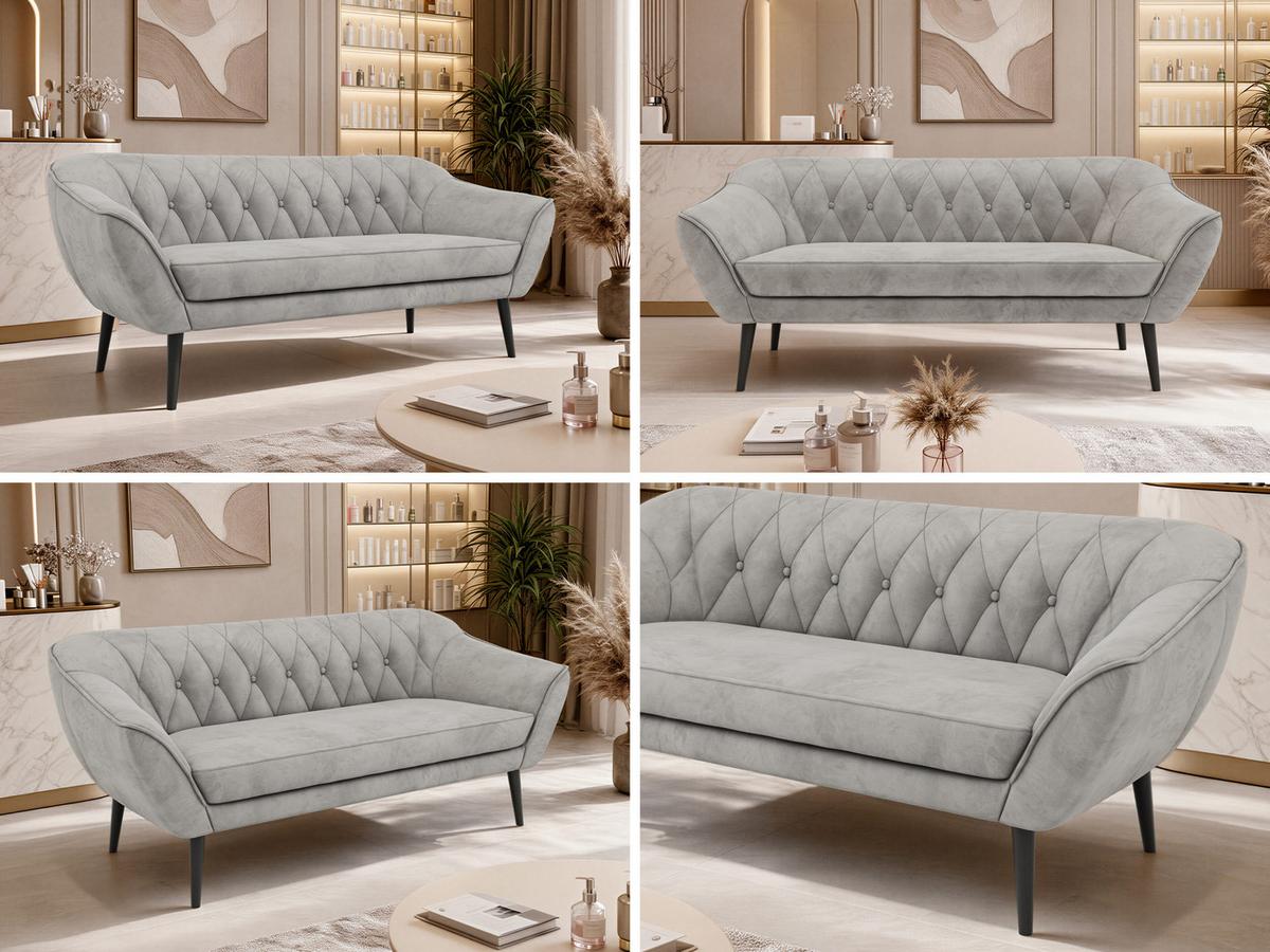 3-SITZER-SOFA PIRS - Hellgrau Velvet - Schwarze Beine - Hellgrau/Schwarz, Holzwerkstoff/Textil (180/75/74cm) - MKS