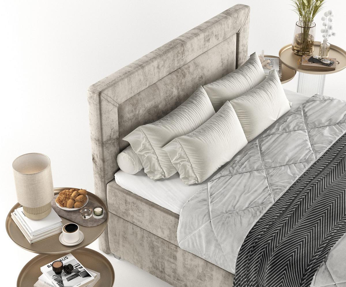 BOXBETT Lontano 180/200 cm Beige im Lotta Stoff - Chromfarben/Beige, Holz/Holzwerkstoff (180/200cm) - AltaBeds