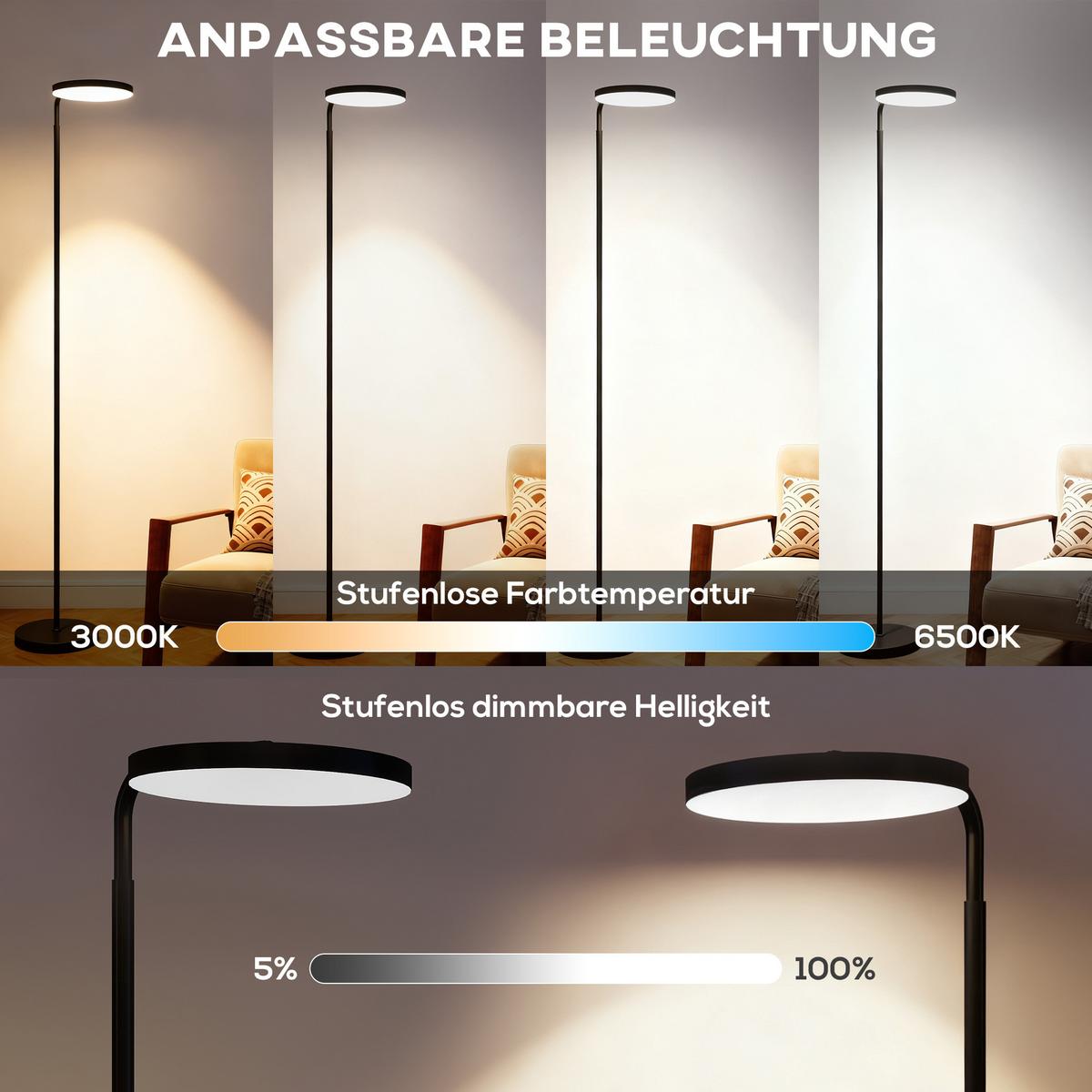 STEHLAMPE LED Dimmbar mit magnetischer Fernbedienung - Schwarz, Metall (41/25/177cm) - HOMCOM