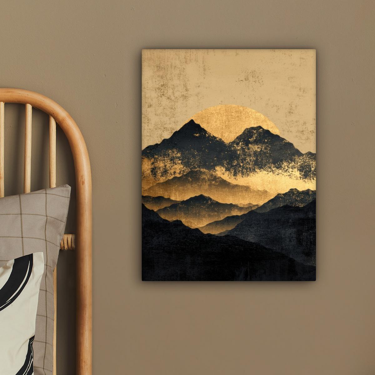 LEINWANDBILD Goldene Berge bei Mondschein Room Decor 30x40 cm - Goldfarben, Textil (30/40cm) - MuchoWow