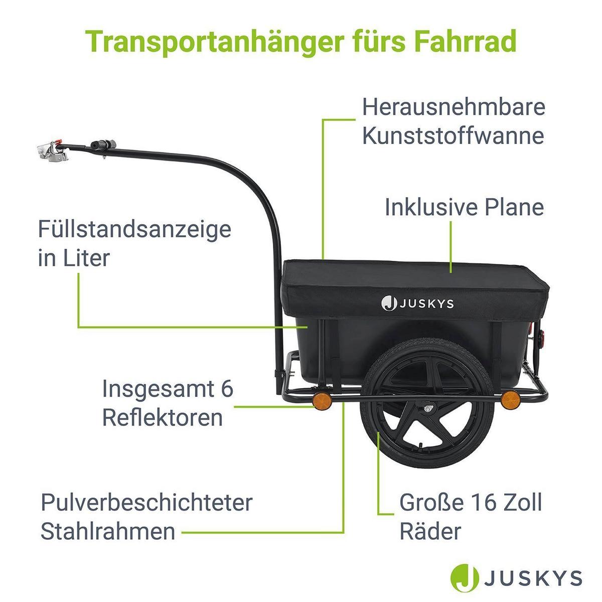 FAHRRADANHÄNGER 90 Liter - Schwarz, Kunststoff (66/94/166cm) - Juskys