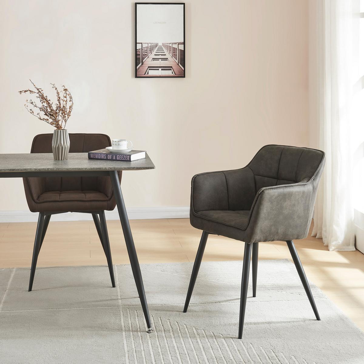 ARMLEHNSTUHL Birmingham - Dunkelgrau/Schwarz, Textil/Metall (60/82/59cm) - [en.casa]