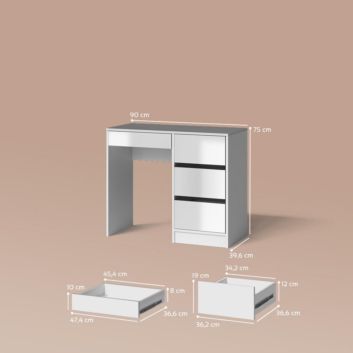 SCHMINKTISCH Imola Weiß 90 cm ohne Spiegel - Weiß, Holzwerkstoff (40/90/75cm) - Livinity®