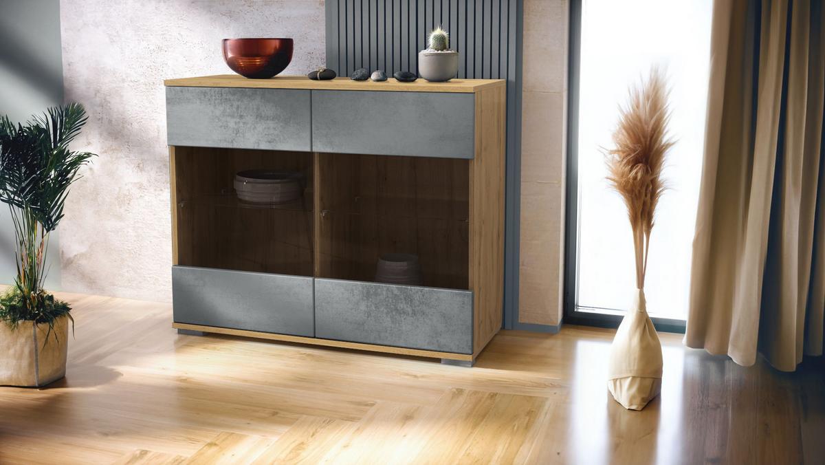 KOMMODE Bari Beton Dunkel Optik - Dunkelgrau, Holzwerkstoff (92.5/75.5/35cm) - Vladon