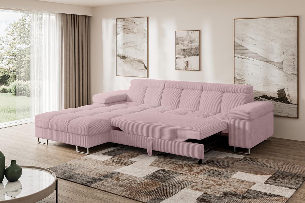 ECKSOFA mit Schlaffunktion Ottomane Links 271x203x79 Rosa Cord - Rosa, Holzwerkstoff/Textil (271/203cm) - ALTDECOR